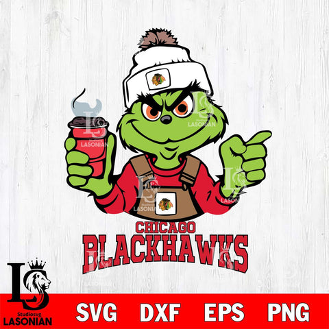 Chicago Blackhawks Grinch with coffee Svg Eps Dxf Png File, Digital Download, Instant Download