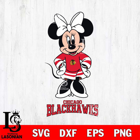 Chicago Blackhawks Minnie Mouse NHL Hockey SVG DXF EPS PNG FILE,NHL File Cut,Disney Digital Download,Instant Download, Silhouette