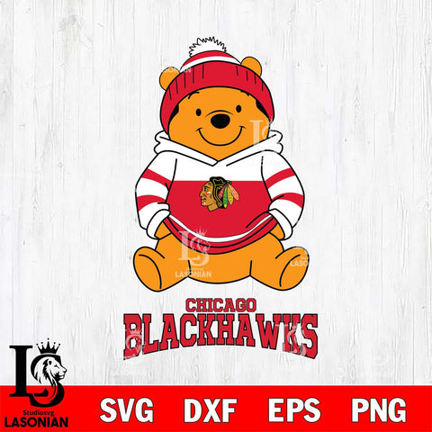 Chicago Blackhawks Winnie The Pooh Hockey SVG DXF EPS PNG FILE,NHL File Cut,Disney Digital Download,Instant Download, Silhouette