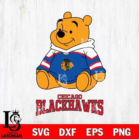 Chicago Blackhawks Winnie The Pooh NHL Hockey SVG DXF EPS PNG FILE,NHL File Cut,Disney Digital Download,Instant Download, Silhouette