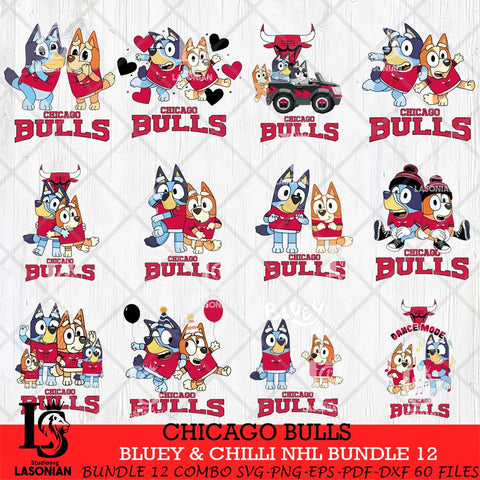 Chicago Bulls Bluey & Bingo NBA Bundle 12 SVG Eps Dxf Png File, Bundle NBA svg, Digital Download, Instant Download