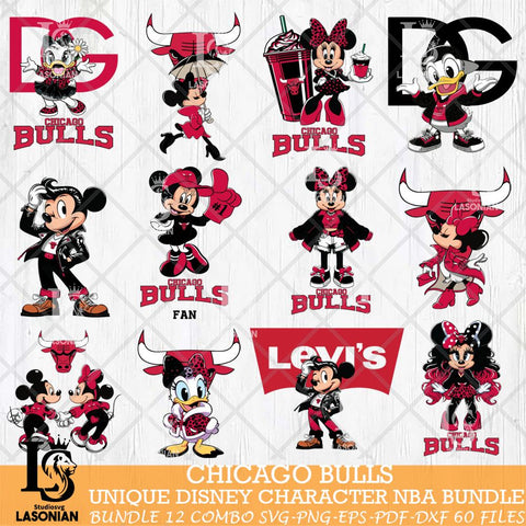 Chicago Bulls Disney character NBA Bundle 12 Svg Eps Dxf Png File, Digital Download, Instant Download