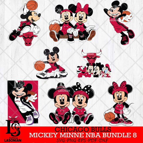 Chicago Bulls  Mickey Minne NBA Bundle 8 SVG Svg Eps Dxf Png File, NBA svg, Digital Download, Instant Download