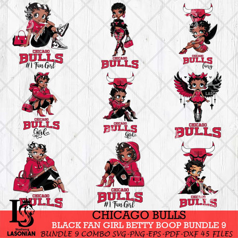Chicago Bulls Black Fan Girl Betty Boop Bundle 9 Svg Eps Dxf Png File, Digital Download, Instant Download