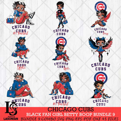 Chicago Cubs Black Fan Girl Betty Boop Bundle 9, Svg Eps Dxf Png File, Digital Download