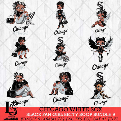 Chicago White Sox Black Fan Girl Betty Boop Bundle 9, Svg Eps Dxf Png File, Digital Download