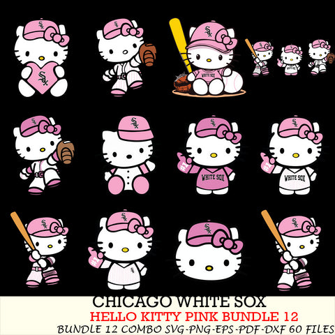 Chicago White Sox Hello Kitty Pink Bundle 12 SVG Svg Eps Dxf Png File, MLB svg, Digital Download, Instant Download