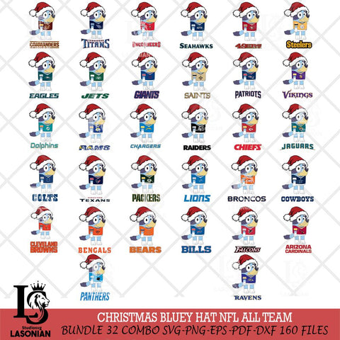 Christmas Bluey Hat NFL ALL TEAM Svg Eps Dxf Png File,Cut Svg Files, Digital File, Sublimation