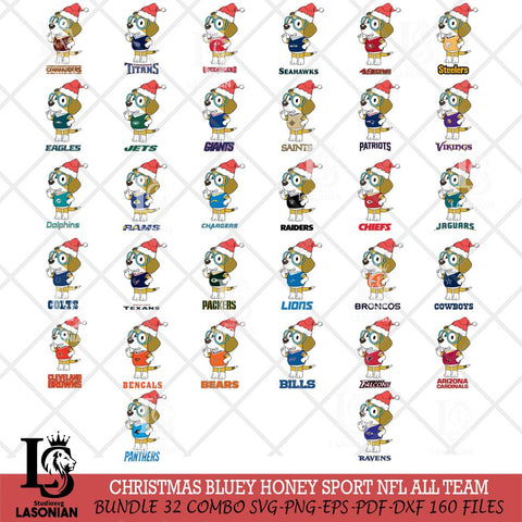 Christmas Bluey Honey Sport NFL ALL TEAM Svg Eps Dxf Png File,Cut Svg Files, Digital File, Sublimation