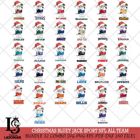 Christmas Bluey Jack Sport NFL ALL TEAM Svg Eps Dxf Png File,Cut Svg Files, Digital File, Sublimation