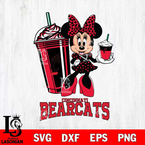 Cincinnati Bearcats Minnie Mouse Fan And Coffee Svg Eps Dxf Png File, Digital Download, Instant Download