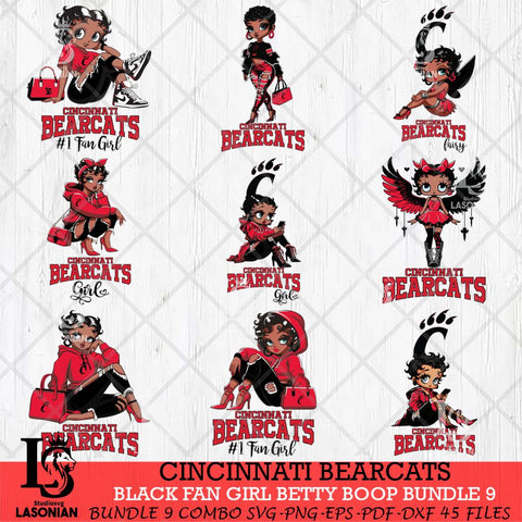 Cincinnati Bearcats Black Fan Girl Betty Boop Bundle 9, Svg Eps Dxf Png File, Digital Download