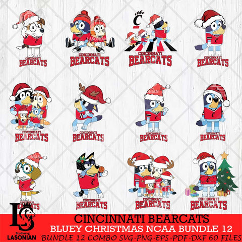 Cincinnati Bearcats Bluey Christmas NCAA Bundle 12 Cricut File Cut Files , Bluey Cricut , Christmas Svg , Bluey svg , Digital Download, dxf eps png pdf file