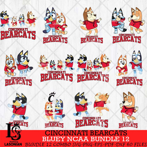 Cincinnati Bearcats Bluey Dace Mode NCAA Bundle 12 SVG Eps Dxf Png File, Digital Download, Instant Download