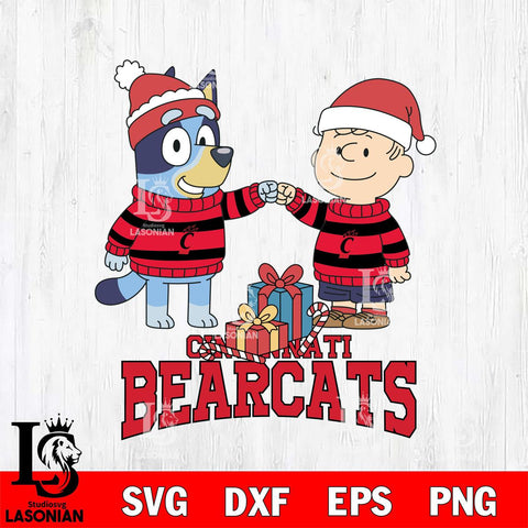 Cincinnati Bearcats Bluey With Charlie Brown Christmas File Cut, NCAA SVG DXF EPS PNG FILE, Digital Download,Instant Download, Silhouette