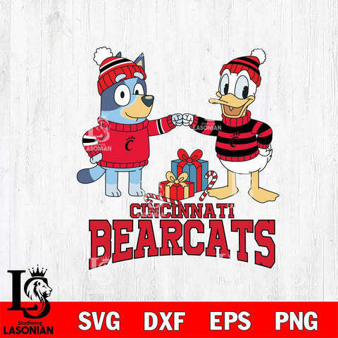 Cincinnati Bearcats Bluey With Donald Duck Christmas File Cut, NCAA SVG DXF EPS PNG FILE, Digital Download,Instant Download, Silhouette