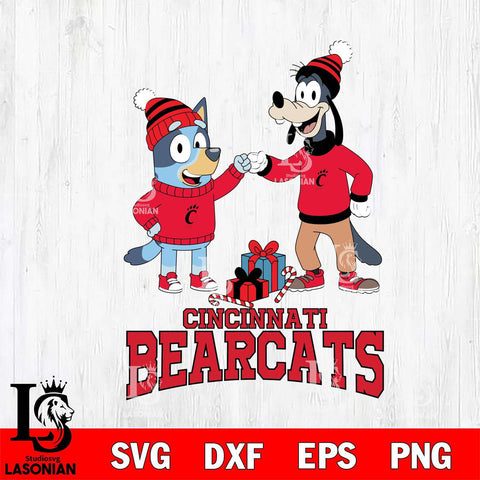 Cincinnati Bearcats Bluey With Goofy Christmas File Cut, NCAA SVG DXF EPS PNG FILE, Digital Download,Instant Download, Silhouette