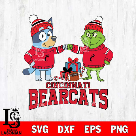 Cincinnati Bearcats Bluey With Grinch Christmas File Cut, NCAA SVG DXF EPS PNG FILE, Digital Download,Instant Download, Silhouette