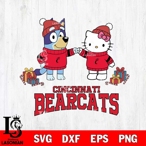 Cincinnati Bearcats Bluey With Hello kitty Christmas File Cut, NCAA SVG DXF EPS PNG FILE, Digital Download,Instant Download, Silhouette