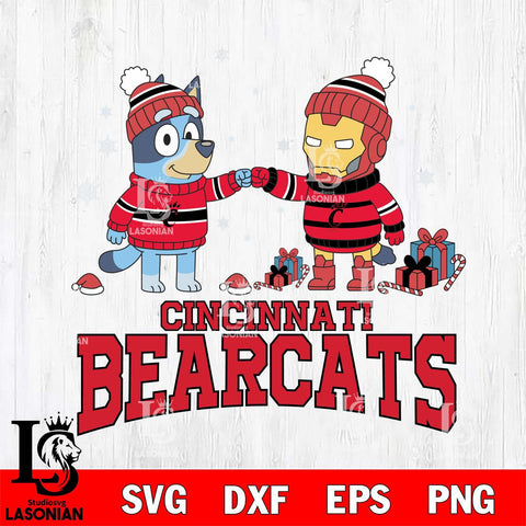 Cincinnati Bearcats Bluey With Iron man Christmas File Cut, NCAA SVG DXF EPS PNG FILE, Digital Download,Instant Download, Silhouette