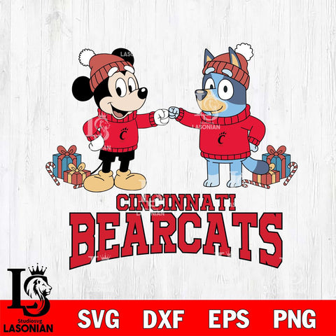 Cincinnati Bearcats Bluey With Mickey Christmas File Cut, NCAA SVG DXF EPS PNG FILE, Digital Download,Instant Download, Silhouette
