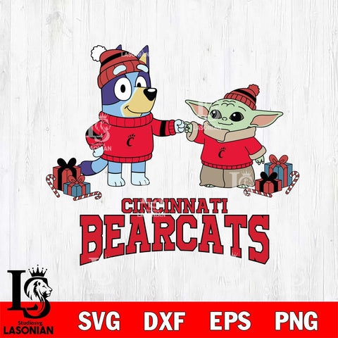 Cincinnati Bearcats Bluey With Yoda Christmas File Cut, NCAA SVG DXF EPS PNG FILE, Digital Download,Instant Download, Silhouette