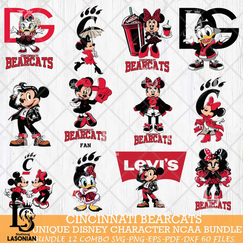 Cincinnati Bearcats Disney character NCAA Bundle 12 Svg Eps Dxf Png File, Digital Download, Instant Download