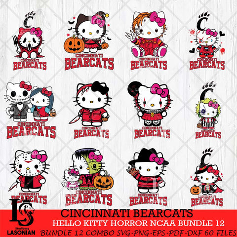 Cincinnati Bearcats Hello Kitty Horror NCAA Bundle 12 SVG Svg Eps Dxf Png File, Digital Download