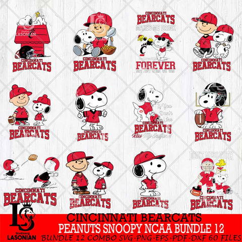 Cincinnati Bearcats Peanuts Snoopy Player NCAA Bundle 12 SVG DXF EPS PNG FILE,Snoopy File Cut, bundle NCAA Digital Download,Instant Download, Silhouette