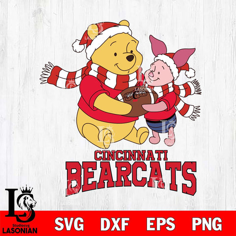 Cincinnati Bearcats Winnie the Pooh & Piglet Football Cricut,Christmas SVG DXF EPS PNG FILE, NCAA Digital Download,Instant Download, Silhouette
