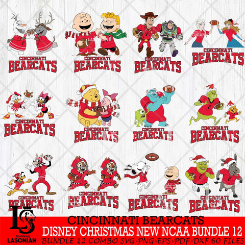 Cincinnati Bearcats  Disney Christmas New NCAA Bundle 12 Cricut,Christmas SVG DXF EPS PNG FILE, BUNDLE NCAA Digital Download,Instant Download, Silhouette