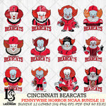 Cincinnati Bearcats  Pennywise Horror NCAA Bundle 12 SVG Svg Eps Dxf Png File, Digital Download