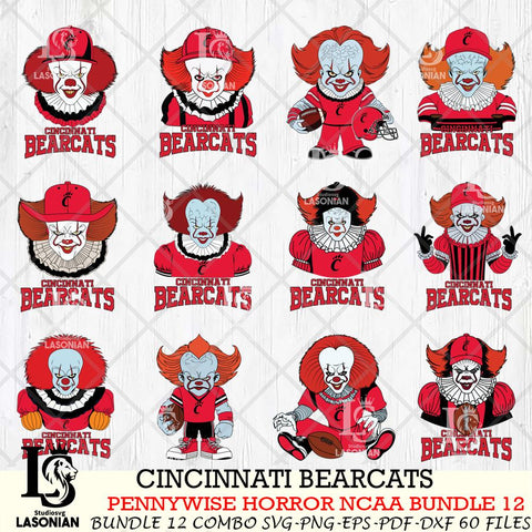 Cincinnati Bearcats  Pennywise Horror NCAA Bundle 12 SVG Svg Eps Dxf Png File, Digital Download