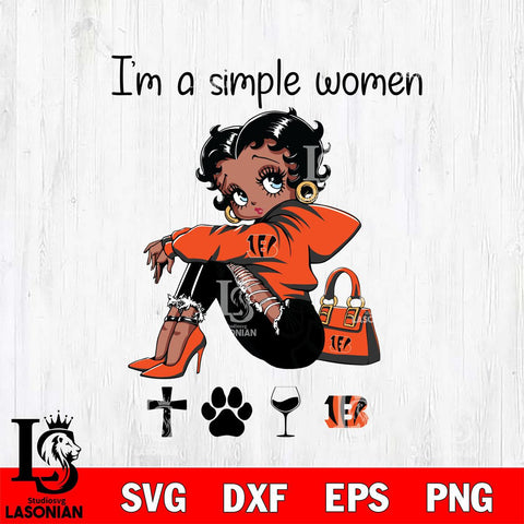 Cincinnati Bengals Betty Boop Black Fan I Am Simple Women Svg Eps Dxf Png File, Digital Download