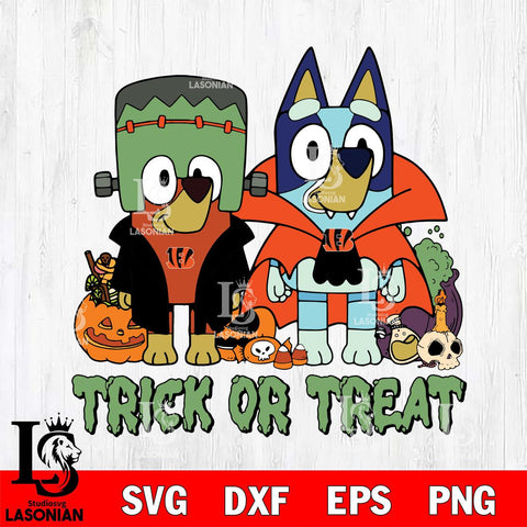 Cincinnati Bengals Bluey Halloween Trick or Treat Svg Eps Dxf Png File, Digital Download, Instant Download