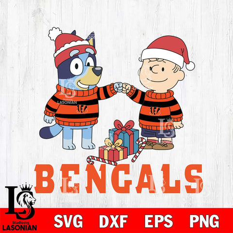 Cincinnati Bengals Bluey With Charlie Brown Christmas Cricut,Christmas SVG DXF EPS PNG FILE, Digital Download,Instant Download, Silhouette