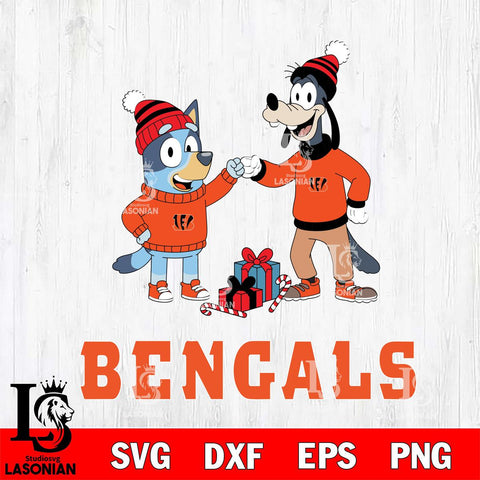 Cincinnati Bengals Bluey With Goofy Christmas Cricut,Christmas SVG DXF EPS PNG FILE, Digital Download,Instant Download, Silhouette