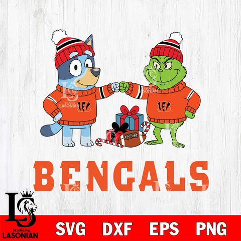 Cincinnati Bengals Bluey With Grinch Christmas Cricut,Christmas SVG DXF EPS PNG FILE, Digital Download,Instant Download, Silhouette
