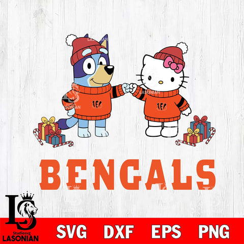 Cincinnati Bengals Bluey With Hello kitty Christmas Cricut,Christmas SVG DXF EPS PNG FILE, Digital Download,Instant Download, Silhouette