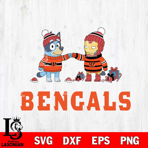 Cincinnati Bengals Bluey With Iron man Christmas Cricut,Christmas SVG DXF EPS PNG FILE, Digital Download,Instant Download, Silhouette