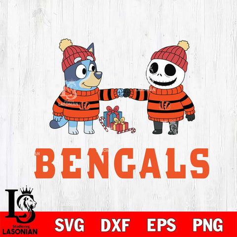 Cincinnati Bengals Bluey With Jack Skellington Christmas Cricut,Christmas SVG DXF EPS PNG FILE, Digital Download,Instant Download, Silhouette