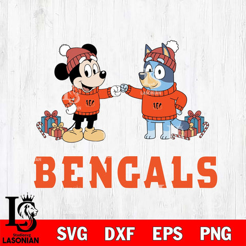 Cincinnati Bengals Bluey With Mickey Christmas Cricut,Christmas SVG DXF EPS PNG FILE, Digital Download,Instant Download, Silhouette