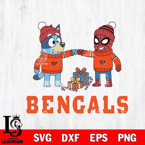 Cincinnati Bengals Bluey With Spider man Christmas Cricut,Christmas SVG DXF EPS PNG FILE, Digital Download,Instant Download, Silhouette