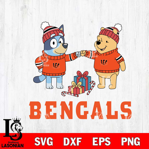 Cincinnati Bengals Bluey With Winnie The Pooh Christmas Cricut,Christmas SVG DXF EPS PNG FILE, Digital Download,Instant Download, Silhouette