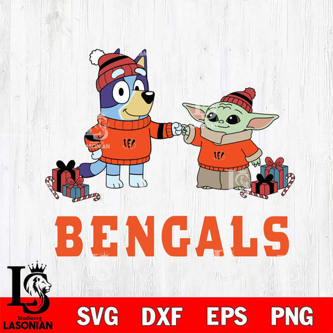 Cincinnati Bengals Bluey With Yoda Christmas Cricut,Christmas SVG DXF EPS PNG FILE, Digital Download,Instant Download, Silhouette