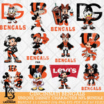 Cincinnati Bengals Disney Characters NFL Bundle 12 Svg Eps Dxf Png File, Digital Download, Instant Download