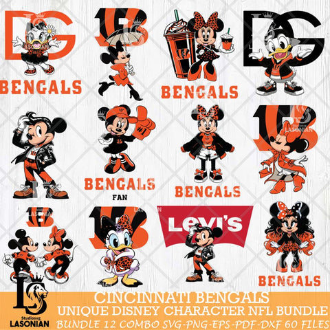Cincinnati Bengals Disney Characters NFL Bundle 12 Svg Eps Dxf Png File, Digital Download, Instant Download