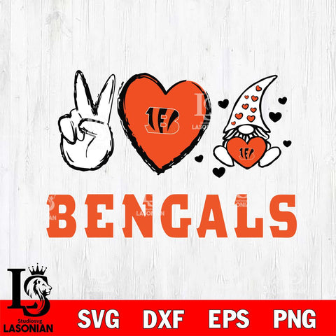 Cincinnati Bengals Gnomes Peace & Love Svg Eps Dxf Png File, Digital Download, Instant Download