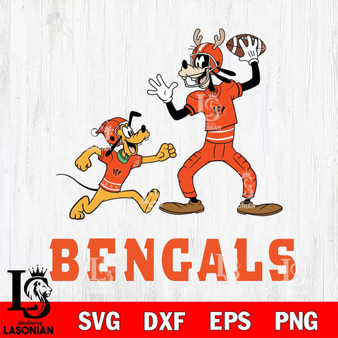 Cincinnati Bengals Goofy & Pluto Football Cricut,Christmas SVG DXF EPS PNG FILE, Digital Download,Instant Download, Silhouette