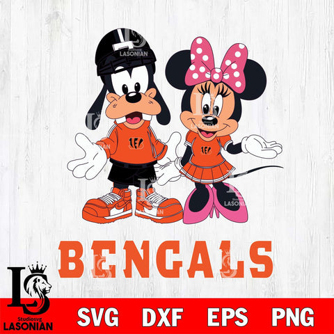 Cincinnati Bengals Goofy and Minnie mouse Football SVG DXF EPS PNG FILE,NFL Cricut ,Football Digital Download,Instant Download, Silhouette